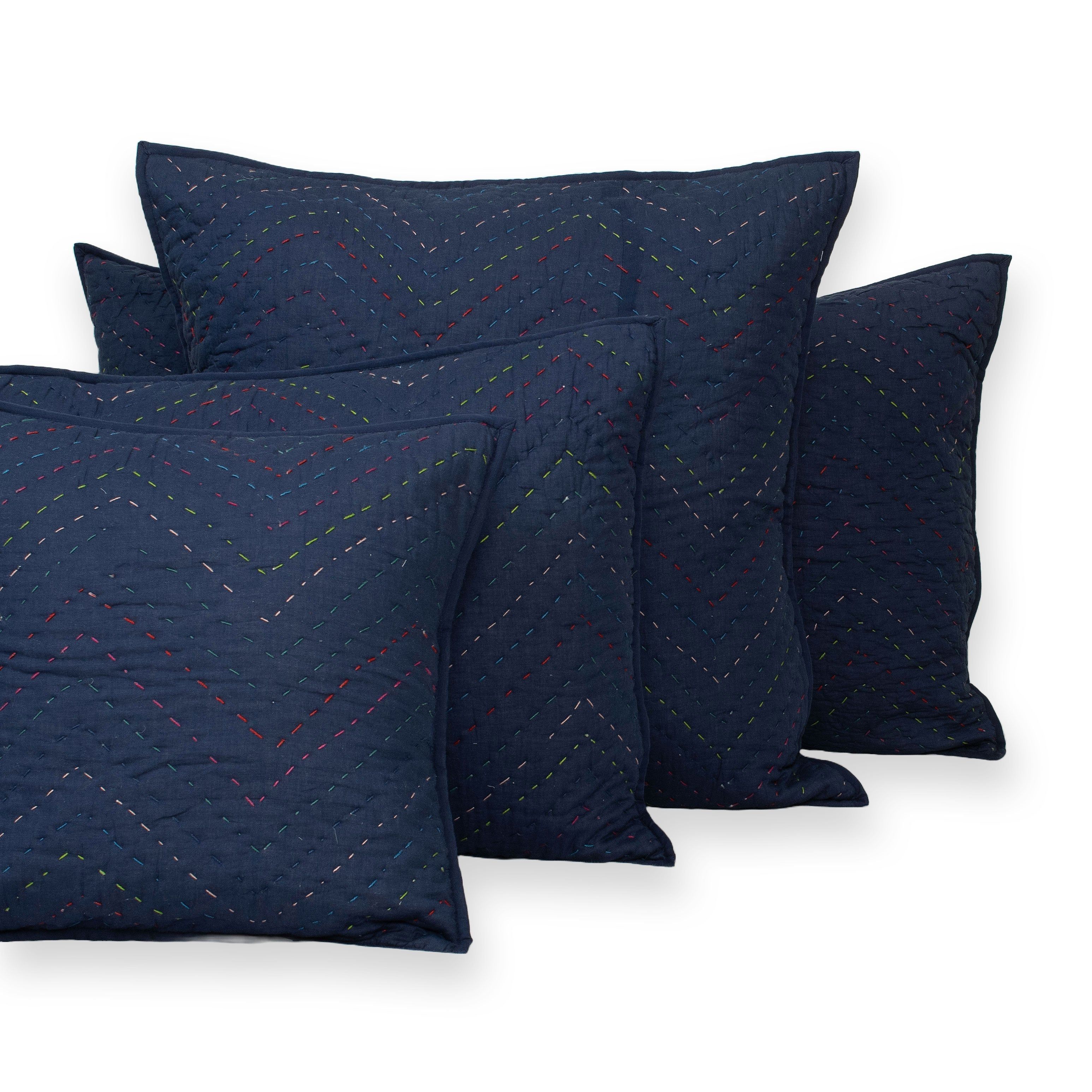 Blue Handmade Cotton Kantha Cushion Covers